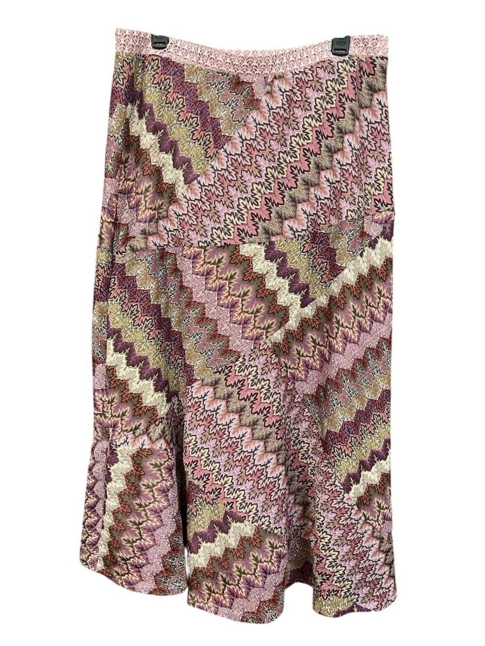 Cirana Pink & Green Geometric Chevron Crochet Panel A-Line Boho Maxi Skirt SZ 1X